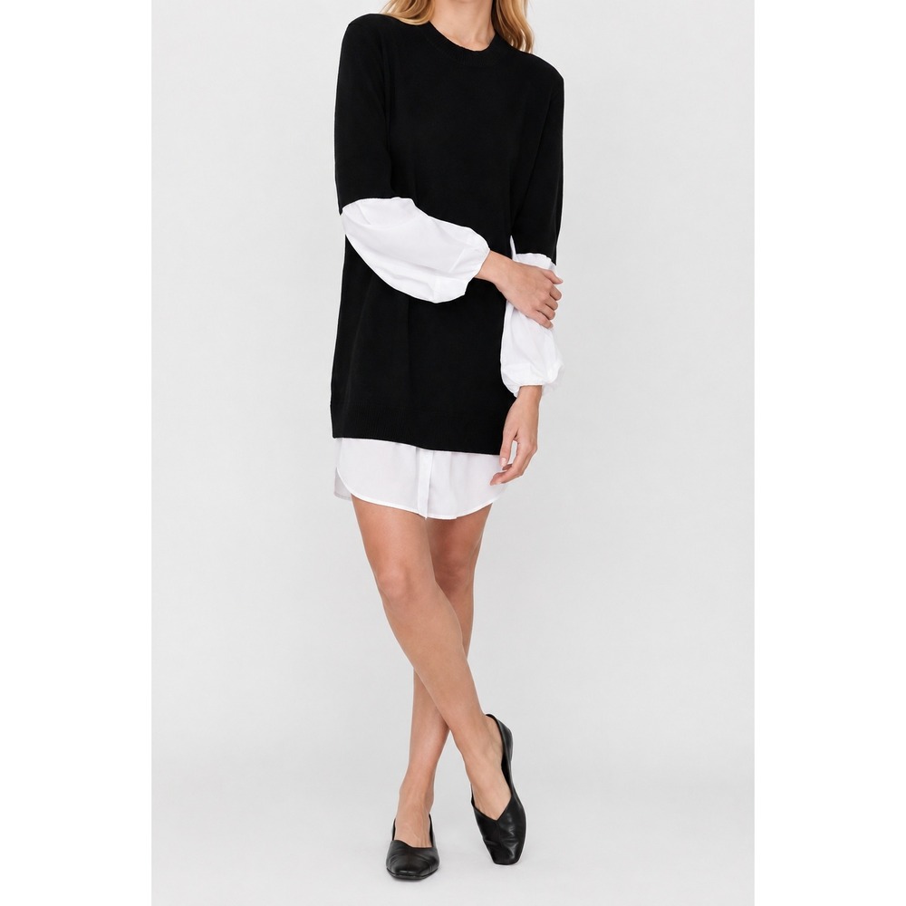 Brochu Walker Ebella Dress Wool Cashmere Layered Look Onyx XS Quiet Luxary